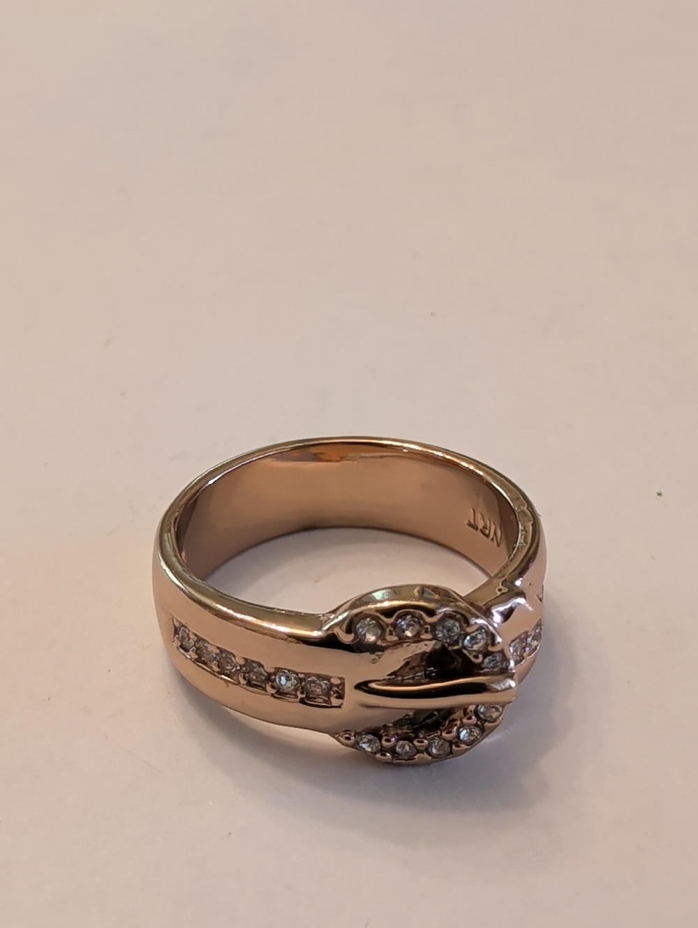 Rose Gold Crystal Buckle Ring - Women Jewelry